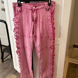 Pink Lace-Up Jeans
